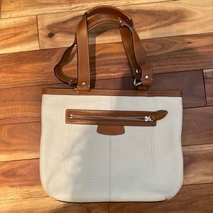 White & brown leather Coach bag